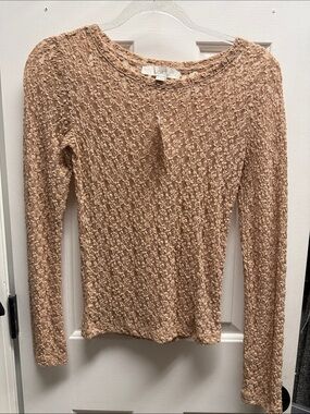 LOFT Beige Textured Long-Sleeve Knit Top